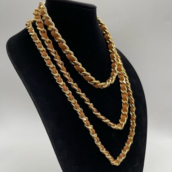 Triple Leather and Chain Necklace - Picture 2 of 3